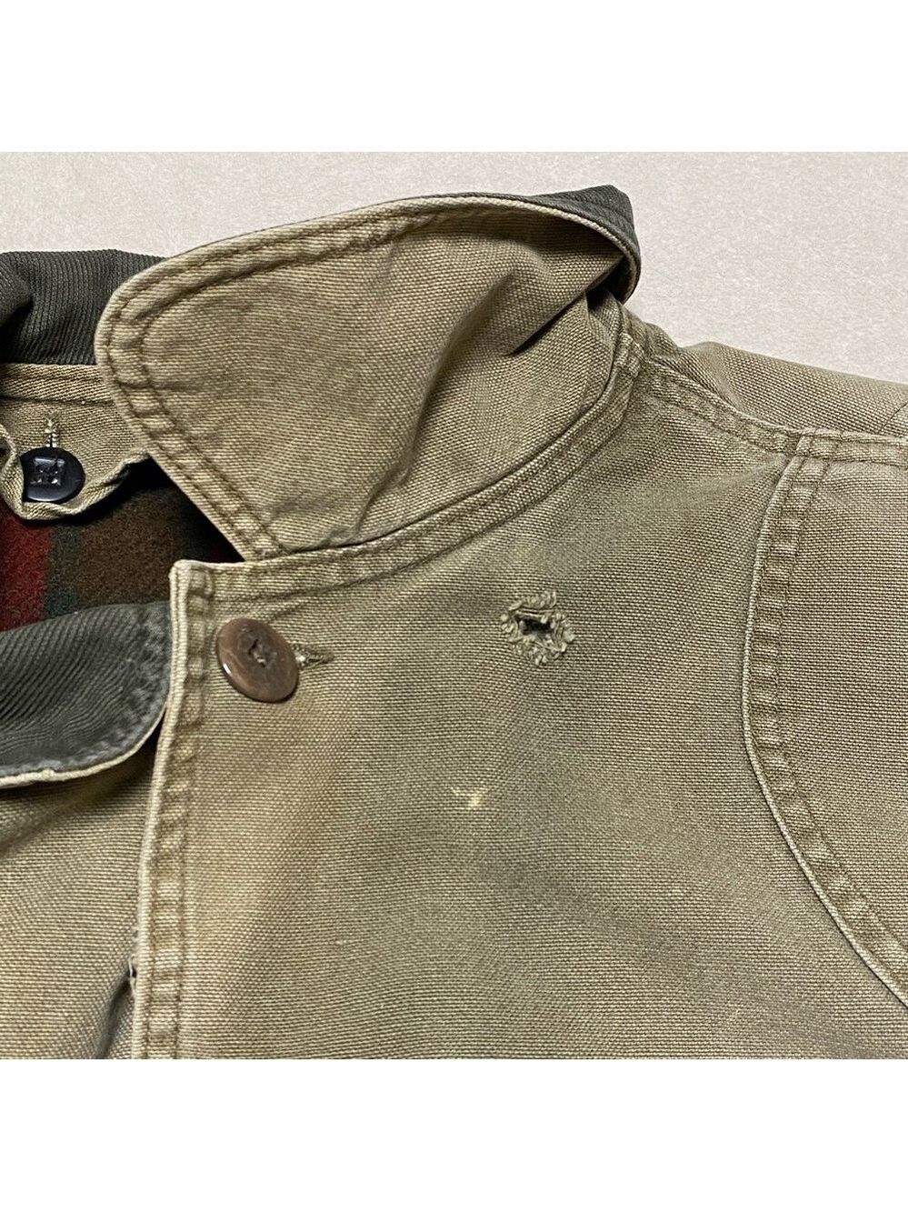 L.L. Bean Jacket Men's XL Tall Distressed Olive Green Barn Chore Coat lined - Picture 9 of 15
